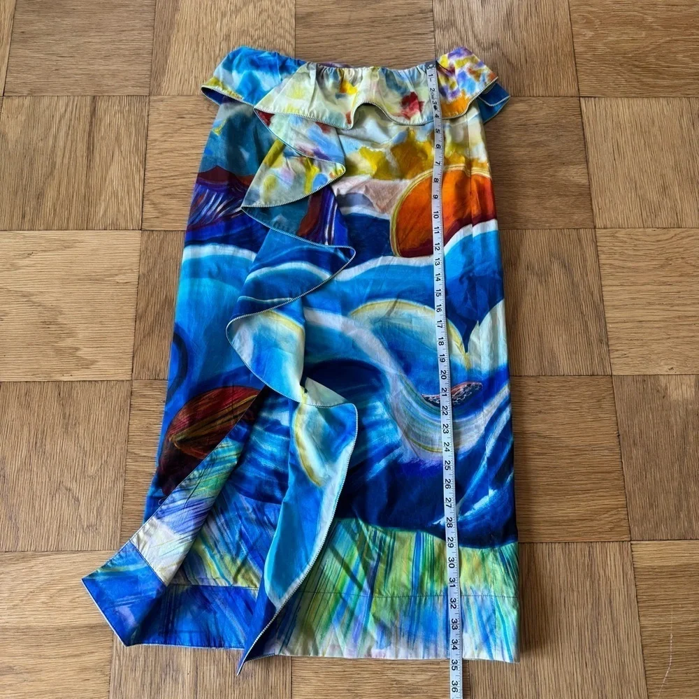 NWT Ulla Johnson 4 Nora Skirt Tuck Shara Hughes Ruffle Slit Abstract Art To Wear